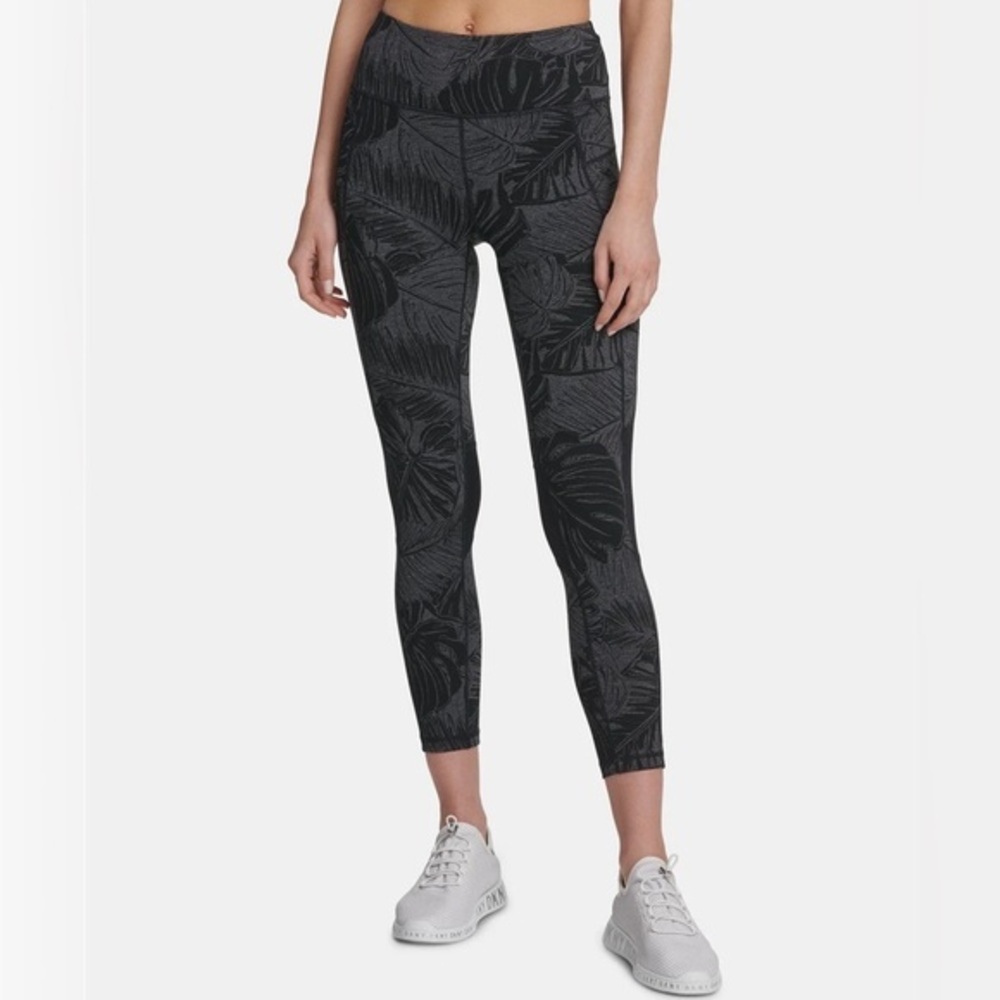 DKNY Sport High Rise Printed Ankle Leggings Black Gray S